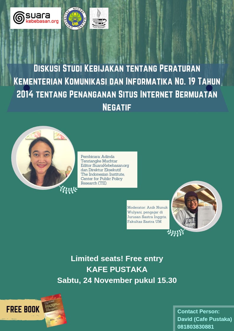 Diskusi Studi Kebijakan tentang Peraturan Kementrian Kominfo No 19 Tahun 2014