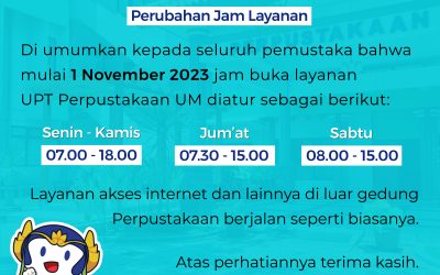 Pengumuman Jam Layanan Perpustakaan 1 November 2023