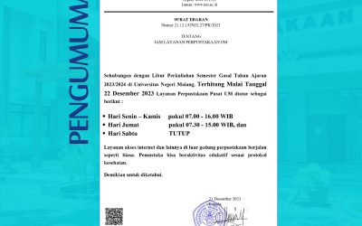 Pengumuman Jam Layanan Perpustakaan Selama Libur Perkuliahan Semester Gasal Tahun Ajaran 2023/2024