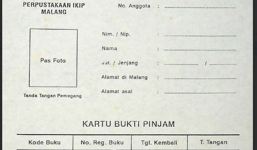 Kartu Bukti Pinjam Perpustakaan IKIP Malang