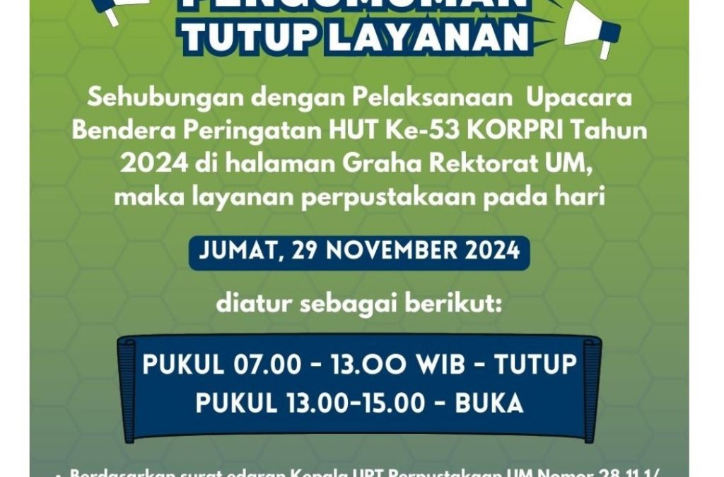 Pengumuman Jam Layanan 29 November 2024