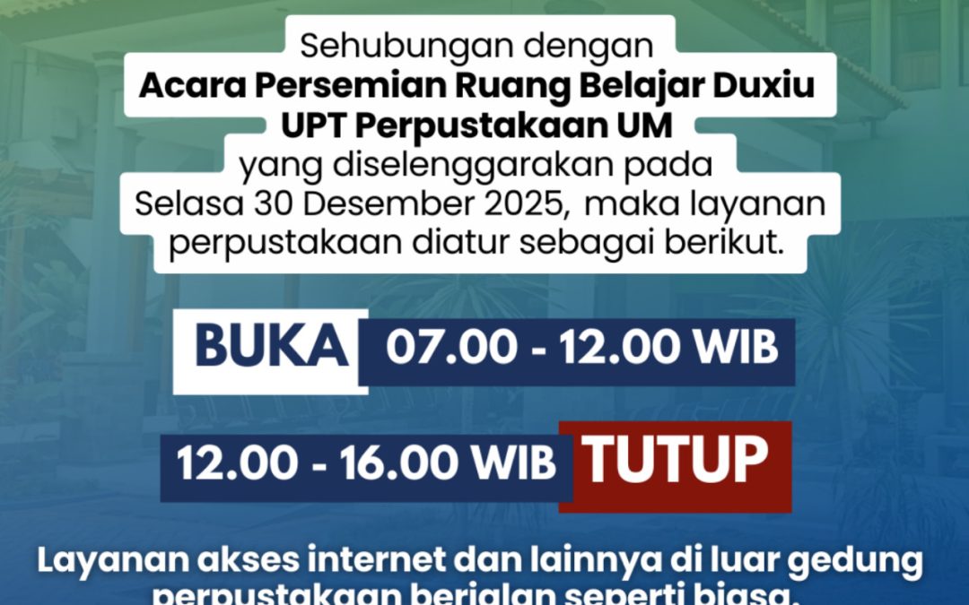Pengumuman Jam Layanan 30 Desember 2025
